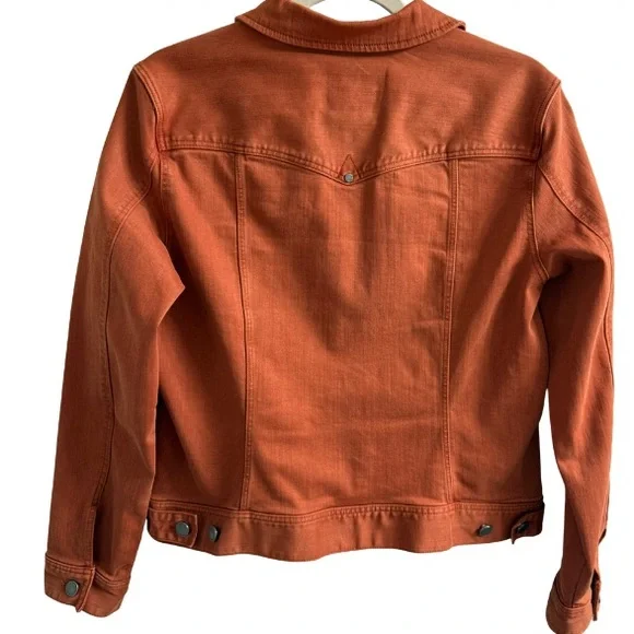 LIVERPOOL CLASSIC BUTTON DOWN JEAN JACKET WITH POCKETS ORANGE RUST SIZE: M - Picture 12 of 16